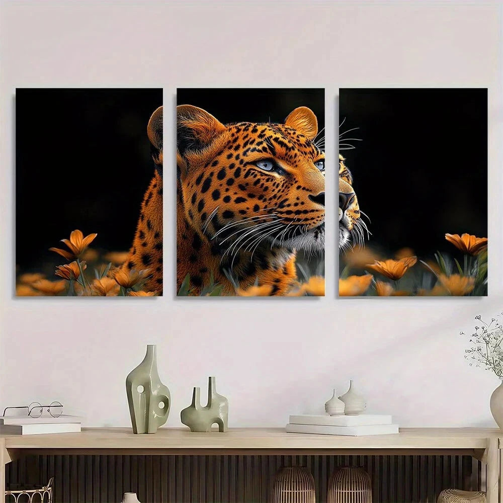 3pcs Vintage Leopard Classic Style Metal Print Ready to Hang Art