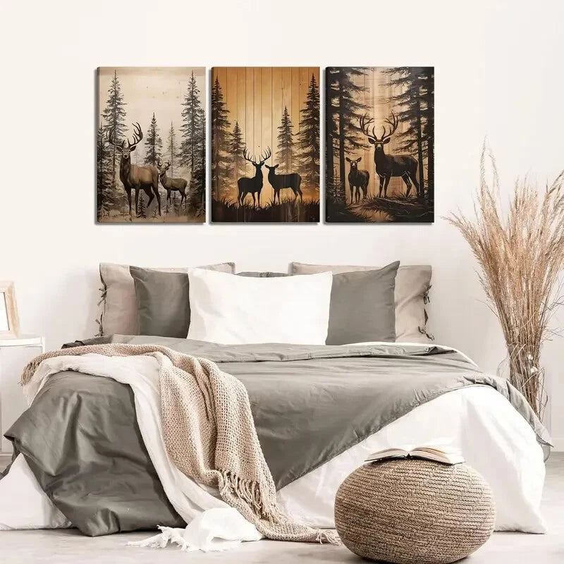 3pcs Forest Elk Country Farmhouse Animal Poster Metal Print Ready to Hang Art
