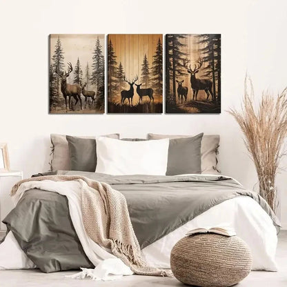 3pcs Forest Elk Country Farmhouse Animal Poster Metal Print Ready to Hang Art