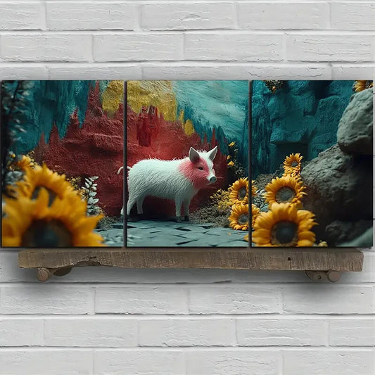 3pcs Animal Themed Pigs in the Fields Metal Print Ready to Hang Art