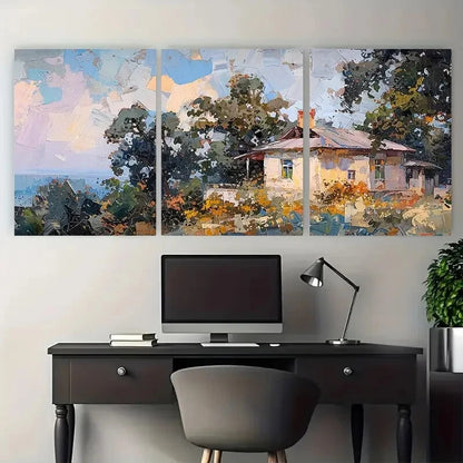 3pcs Rustic Impressionist Neutral Tones Metal Print Ready to Hang Art