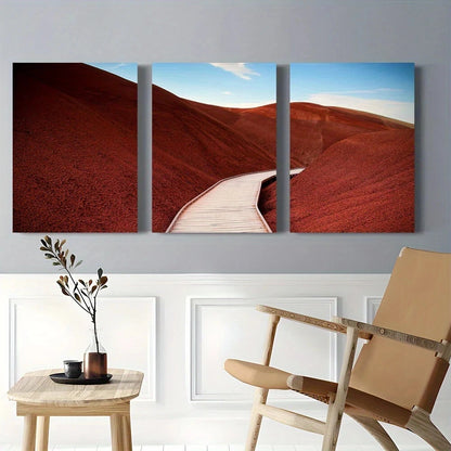 3pcs Red Desert Nature Blue Sky White Clouds Metal Print Ready to Hang Art