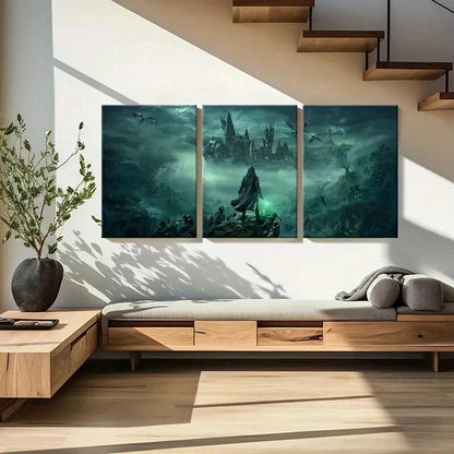 3pcs Fantasy Creatures & Magic Castle Wall Art Set Canvas Framed 40x60cm - High Quality Print 100% Australian Made Wall Canvas Ready to Hang