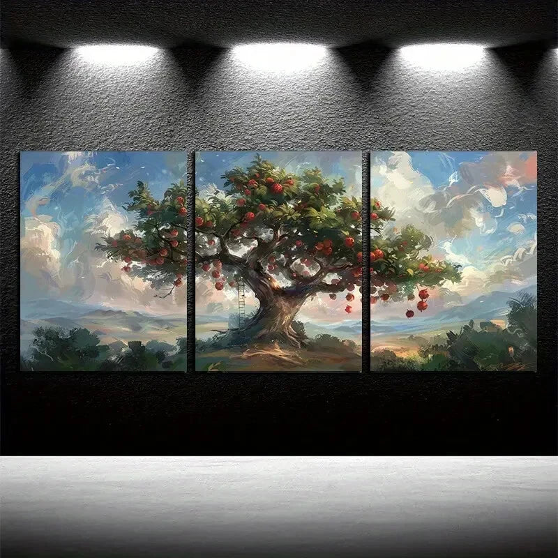 3pcs Small Trees in The Orchard Metal Print Ready to Hang Art