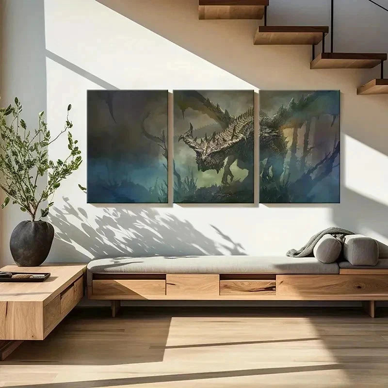 3pcs Fantasy Creatures & Dragons Wall Art Set Canvas Framed 40x60cm - High Quality Print 100% Australian Made Wall Canvas Ready to Hang