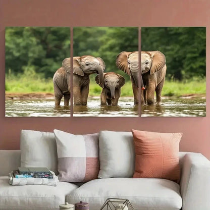 3pcs Baby Elephants Family Bonding Metal Print Ready to Hang Art