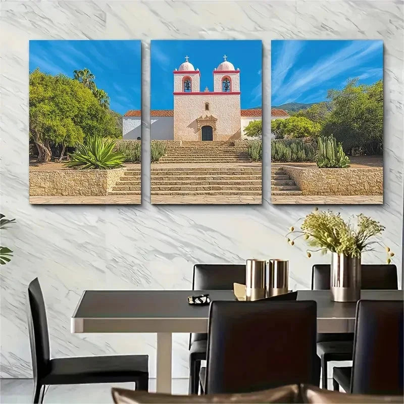 3pcs Lovers Santa Barbara Mission Perfect Wall Art Set Canvas Framed 40x60cm - High Quality Print 100% Australian Made Wall Canvas Ready to Hang