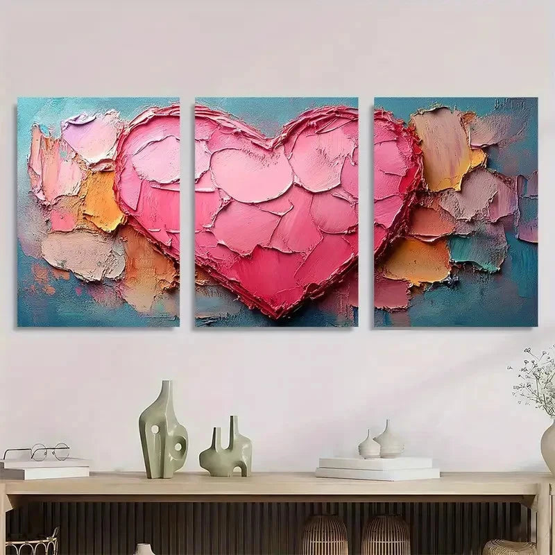 3pcs Artwork Neutral Pink Heart Girly Perfect Wall Art Set Canvas Framed 40x60cm - High Quality Print 100% Australian Made Wall Canvas Ready to Hang