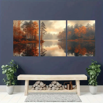 3pcs Autumn Woodland Landscape Nature Art Metal Print Ready to Hang Art