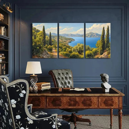 3pcs Mediterranean Coastal Landscape Mountains Metal Print Ready to Hang Art