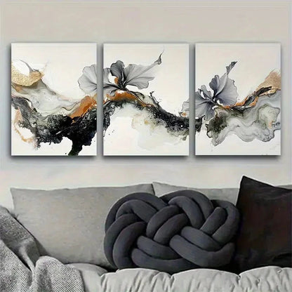 3pcs Abstract Golden Grey and Earthy Tones Metal Print Ready to Hang Art