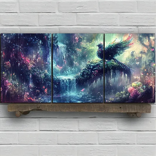 3pcs The Bird on the Petals Colourful Metal Print Ready to Hang Art