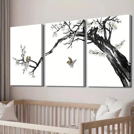 3pcs Birds And Plum Blossom Decoration Wall Art Set Canvas Framed 40x60cm - High Quality Print 100% Australian Made Wall Canvas Ready to Hang
