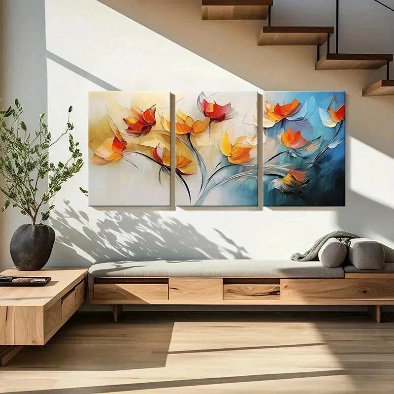 3pcs Abstract Floral Art Vibrant Colors Wall Art Set Canvas Framed 40x60cm - High Quality Print 100% Australian Made Wall Canvas Ready to Hang
