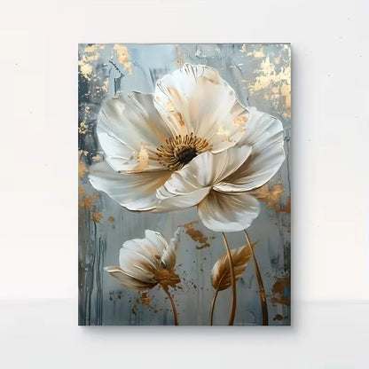 White Floral with Golden Accents European Style 60x90cm Metal Print Ready to Hang
