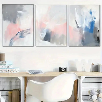3pcs Pink Gray and Blue Abstract Brushstrokes Metal Print Ready to Hang Art
