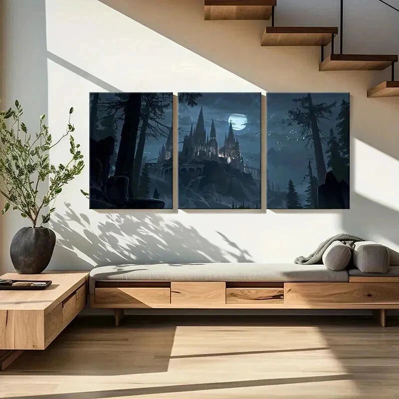 3pcs Castle Night View Dark Gothic Style  Wall Art Set Canvas Framed 40x60cm - High Quality Print 100% Australian Made Wall Canvas Ready to Hang