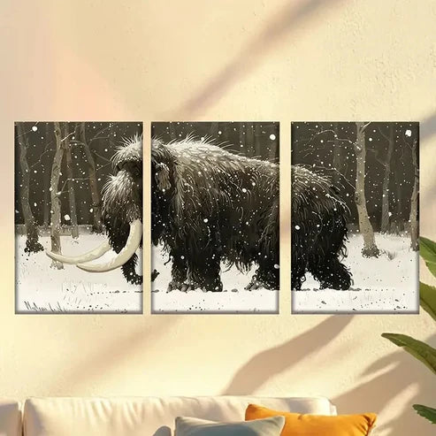 3pcs Majestic Elephants in Snowy Forest Wall Art Set Canvas Unframed - High Quality Print 100% Australian Made Wall Canvas