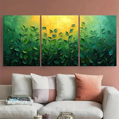 3pcs Green Abstract Plants Textured Illustration Metal Print Ready to Hang Art