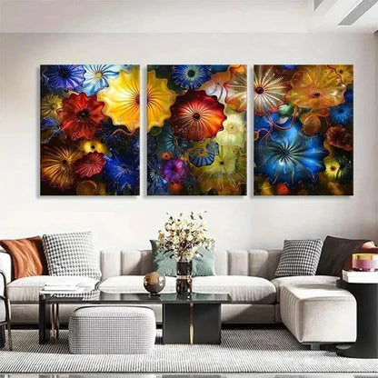 3pcs Colorful Umbrella Flower Design Perfect Wall Art Canvas Unframed - High Quality Print 100% Australian Made Wall Canvas