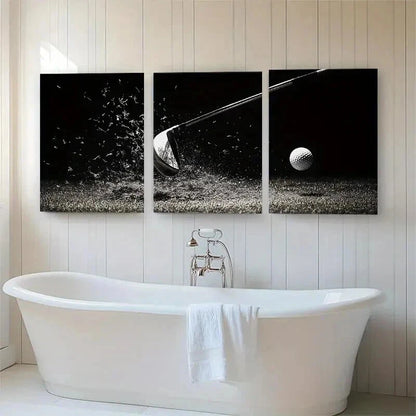3pcs Black and White Golf Swing Sports Perfect Wall Art Set Canvas Framed 40x60cm - High Quality Print 100% Australian Made Wall Canvas Ready to Hang
