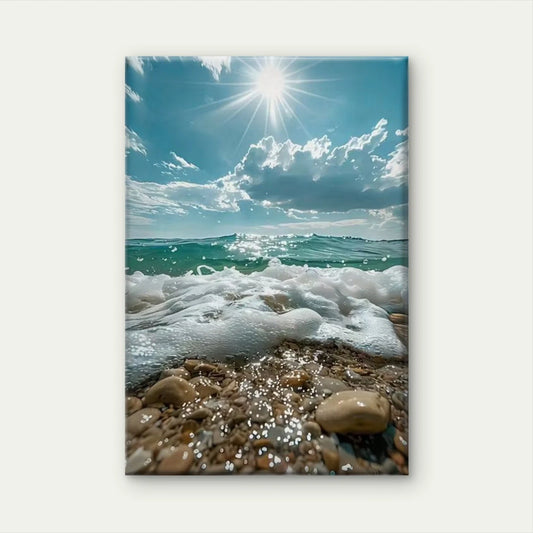 Vibrant Coastal Sunlit Waves Oil Painting 60x90cm Metal Print Ready to Hang