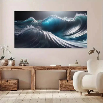 Modern Waves Dynamic Ocean wall canvas office home room framed 120x60cm - Bella Home Decor