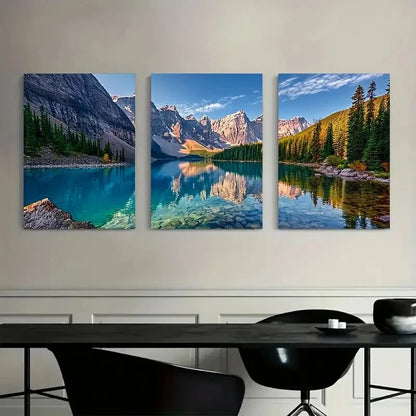 3pcs Moraine Lake Panorama Wall Painting Metal Print Ready to Hang Art