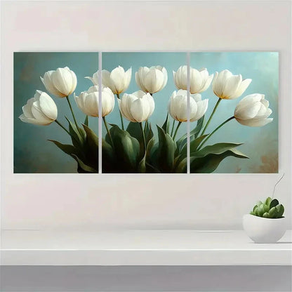 3pcs Tulips Oil Painting Flowers Artwork Floral Metal Print Ready to Hang Art