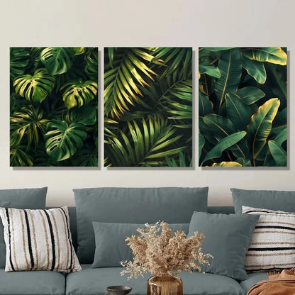 3pcs Monstera Golden Palm Leaf Jungle Plant Metal Print Ready to Hang Art