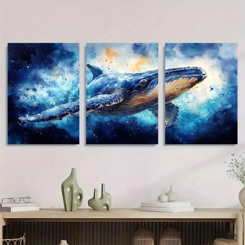 3pcs Painting Sea Animals Humpback Whale Metal Print Ready to Hang Art