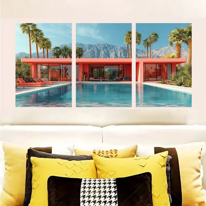 3pcs Cheetah by the Pool Metal Print Ready to Hang Art