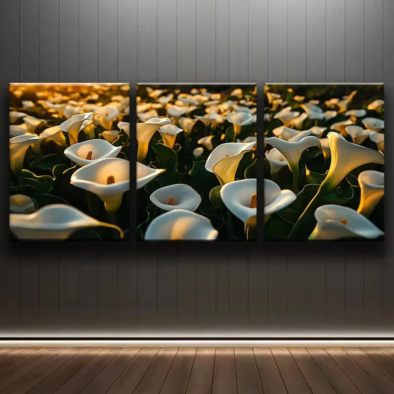 3pcs Calla Lilies Field Print Wall Art Set Canvas Framed 60x90cm - High Quality Print 100% Australian Made Wall Canvas Ready to Hang