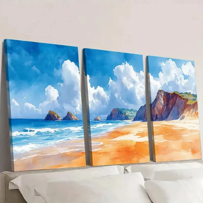 3pcs Beach Art England Coastal PO Wall Art Set Canvas Unframed - High Quality Print 100% Australian Made Wall Canvas