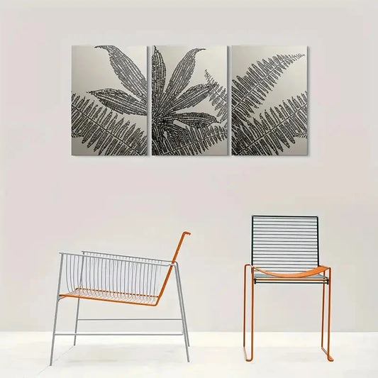 3pcs Modern Abstract Leaf Minimalist Metal Print Ready to Hang Art