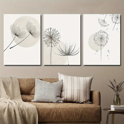 3pcs Dandelion Botanical Flower Black and White Metal Print Ready to Hang Art