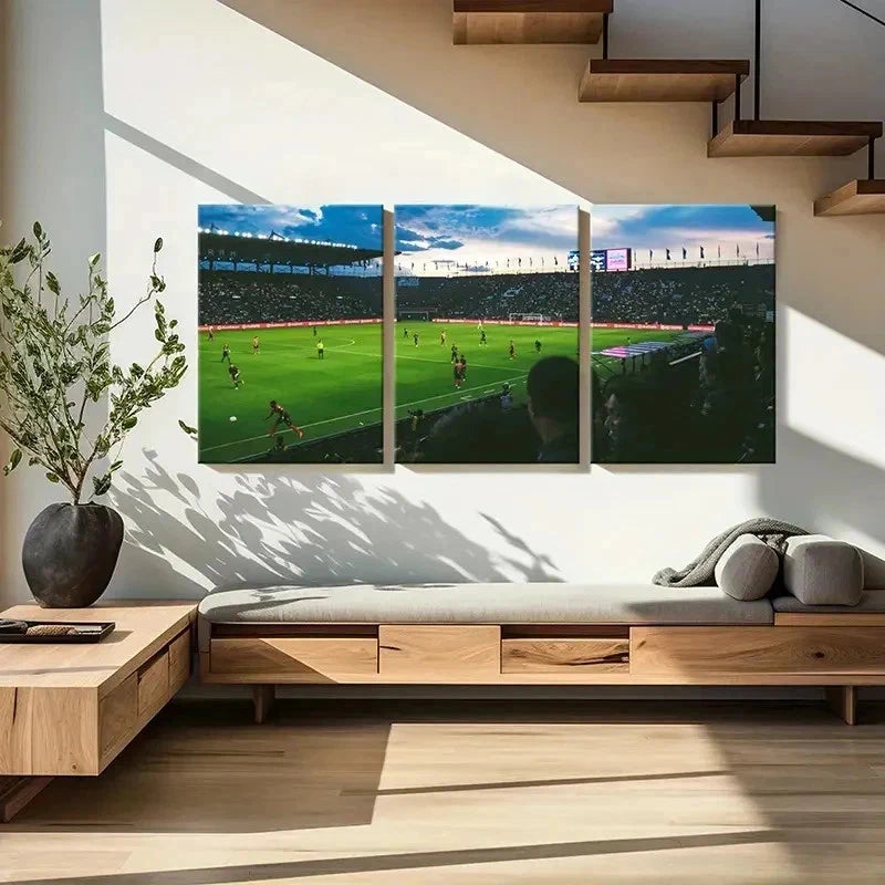 3pcs Players and Fans in the Football Stadium Wall Art Set Canvas Framed 40x60cm - High Quality Print 100% Australian Made Wall Canvas Ready to Hang