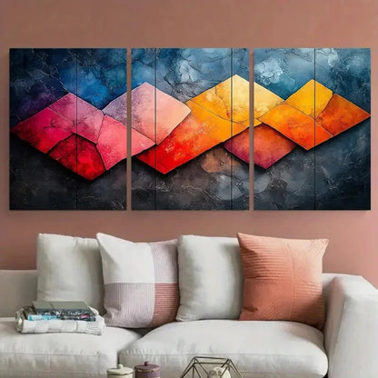 3pcs Marbled Geometric Modern Abstract Metal Print Ready to Hang Art