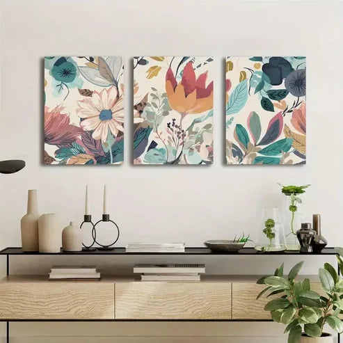 3pcs Botanical Colorful Flower Canvas Framed 60x90cm - High Quality Print 100% Australian Made Wall Canvas Ready to Hang