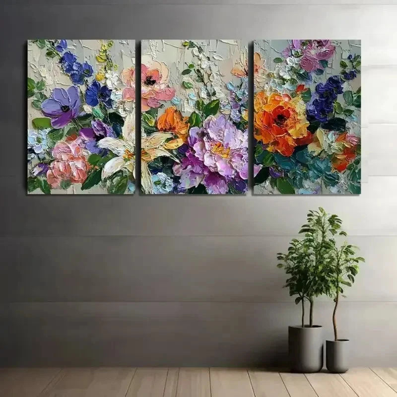 3pcs Monet-Style Flower Retro Art Painting Metal Print Ready to Hang Art