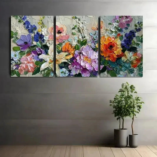 3pcs Monet-Style Flower Retro Art Painting Metal Print Ready to Hang Art