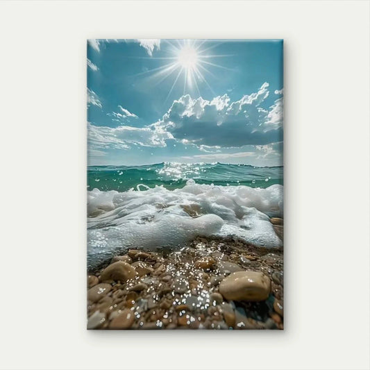 Coastal Sunlit Waves Oil Painting Metal Print Ready to Hang