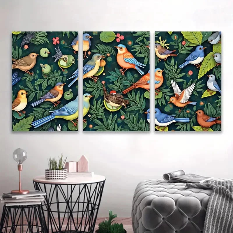 3pcs Vibrant Birds Artwork Wall Art Set Canvas Framed 40x60cm - High Quality Print 100% Australian Made Wall Canvas Ready to Hang