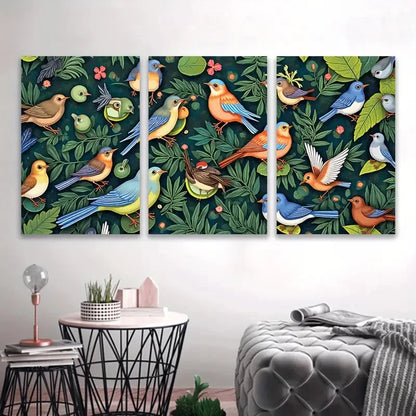 3pcs Vibrant Birds Artwork Wall Art Set Canvas Framed 40x60cm - High Quality Print 100% Australian Made Wall Canvas Ready to Hang
