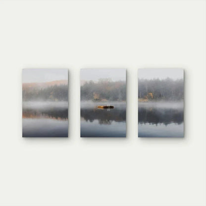 3pcs Misty Lake Landscape Forest With Boat Wall Art Set Canvas Framed 60x90cm - High Quality Print 100% Australian Made Wall Canvas Ready to Hang