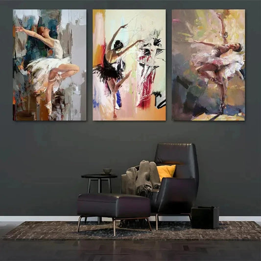 3pcs Vibrant Oil Paintings of Ballerinas in Tutus Metal Print Ready to Hang Art