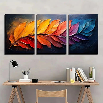 3pcs Art Abstract Colorful Feather Oil Painting Metal Print Ready to Hang Art