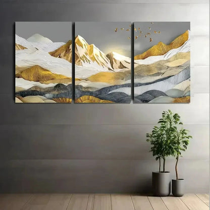 3pcs Golden and Silvery Foil Painting Metal Print Ready to Hang Art