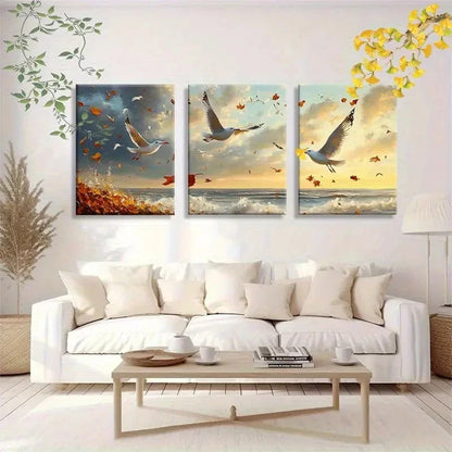 3pcs Seagulls Birds Soaring in the Golden Light Metal Print Ready to Hang Art