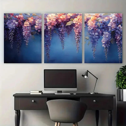3pcs Wisteria Branches Watercolour Floral Metal Print Ready to Hang Art